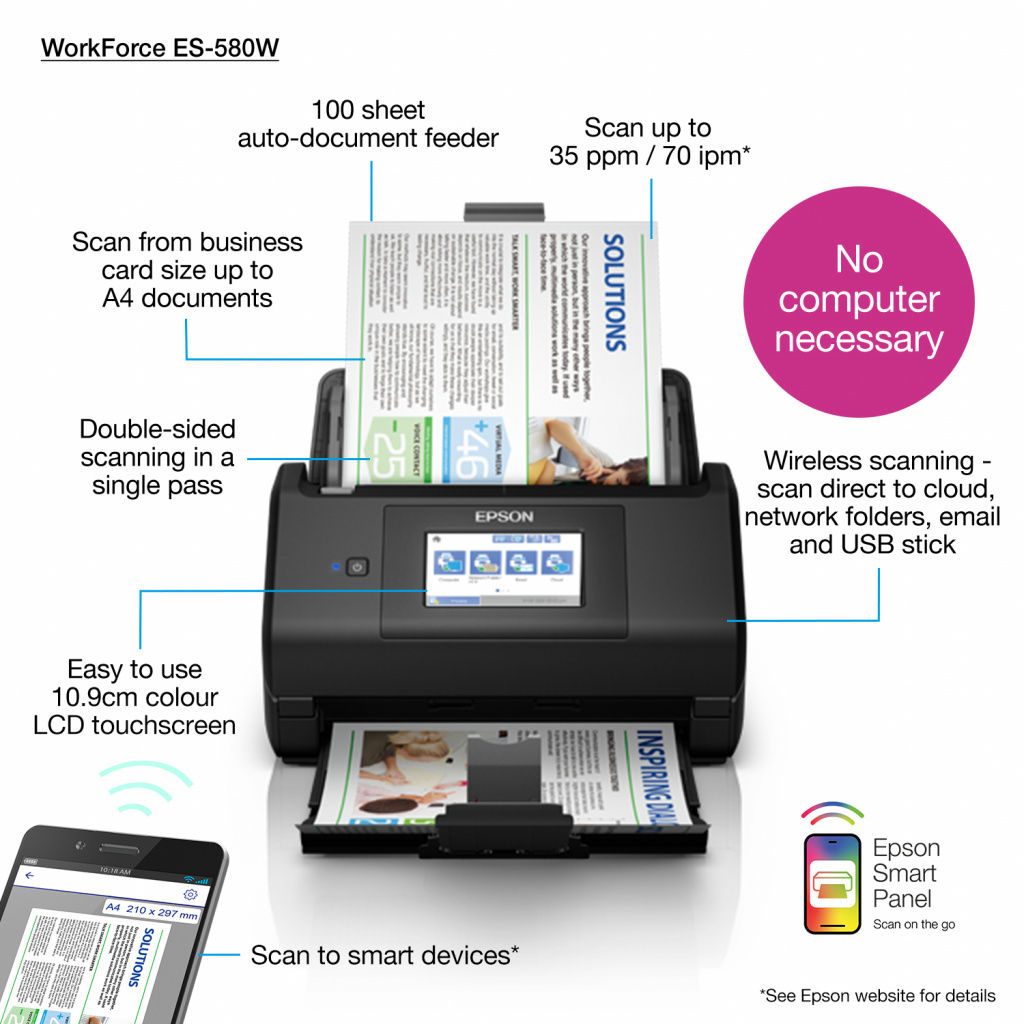 Epson WorkForce ES-580W, A4 automatische duplexscanner met Wi-Fi en gebruiksvriendelijk touchscreen - Afbeelding 22