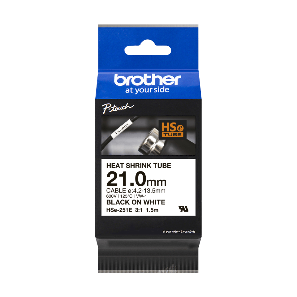 Brother HSE-251E labelprinter-tape Zwart op wit