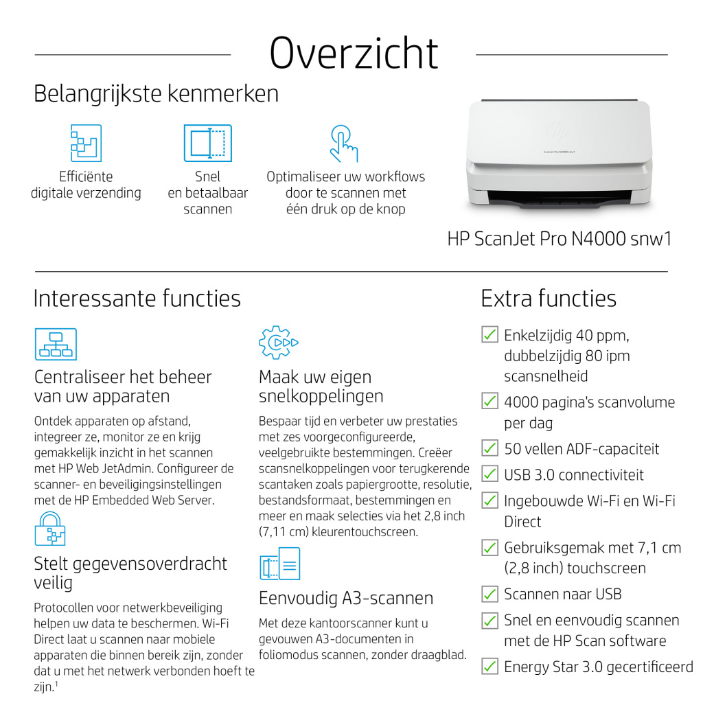 HP ScanJet Pro N4000 snw1 Paginascanner 600 x 600 DPI A4 Zwart, Wit - Afbeelding 12