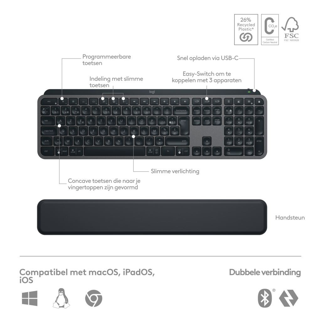 Logitech Master 920-011607 toetsenbord Inclusief muis Kantoor Bluetooth AZERTY Frans Grafiet - Afbeelding 6