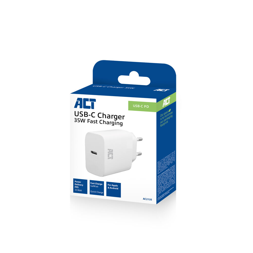 ACT USB-C Lader 35W met Power Delivery PPS en GaNFast - Afbeelding 2