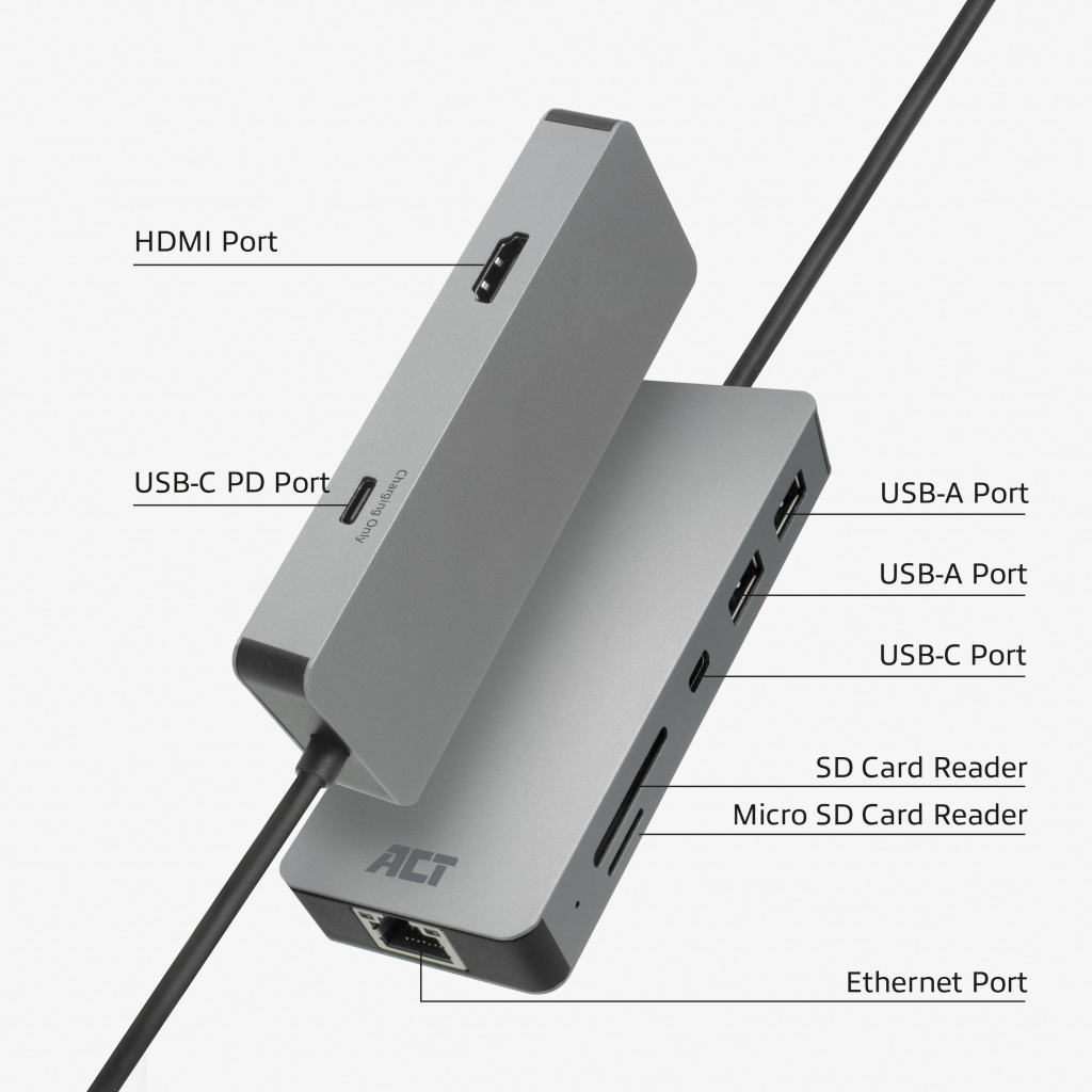 ACT USB-C 4K docking station voor 1 HDMI monitor, ethernet, USB-C, USB-A, cardreader en PD pass-through - Afbeelding 3