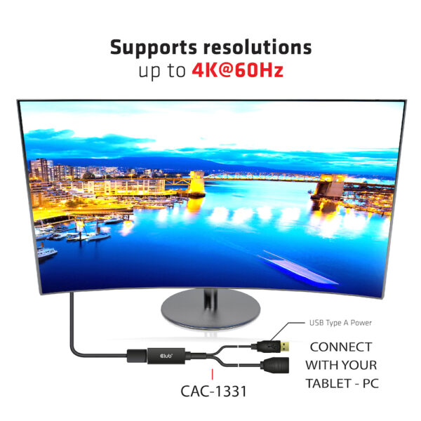 CLUB3D HDMI 2.0 TO DISPLAYPORT 1.2 4K60HZ HDR M/F ACTIVE ADAPTER Zwart - Afbeelding 4