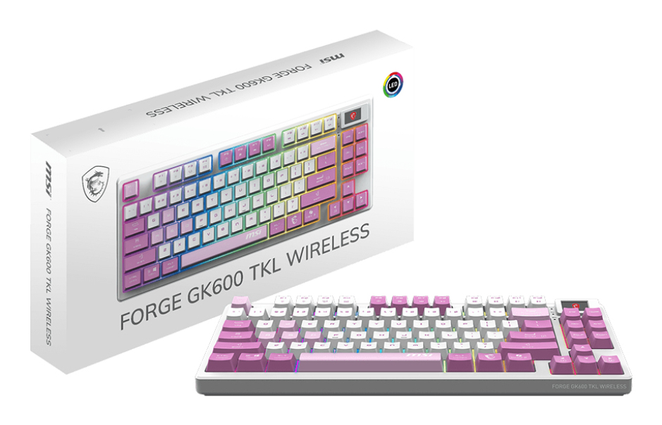 MSI FORGE GK600 TKL WIRELESS VIOLET toetsenbord Gamen USB + Bluetooth QWERTY Brits Engels Roze, Violet, Wit - Afbeelding 5