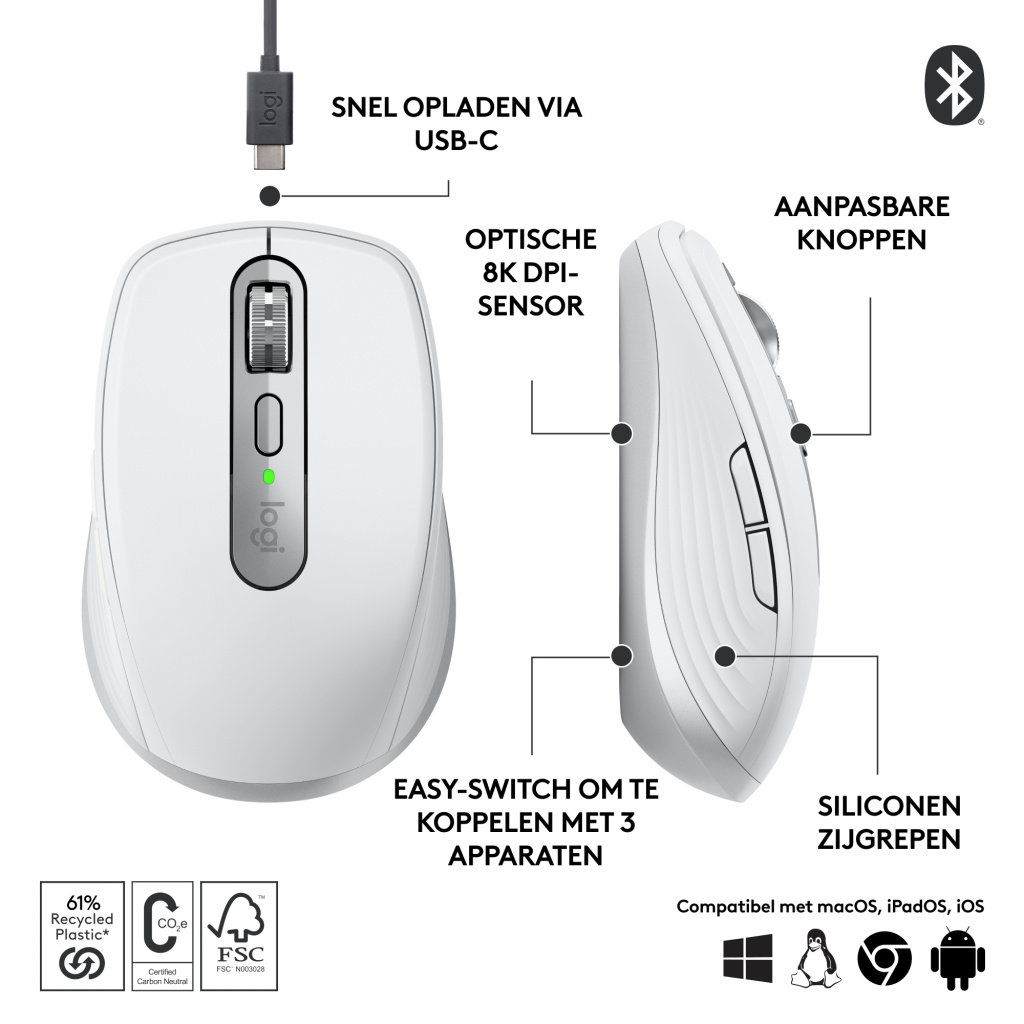 Logitech 910-006930 muis Kantoor Rechtshandig RF-draadloos + Bluetooth Laser 8000 DPI - Afbeelding 6