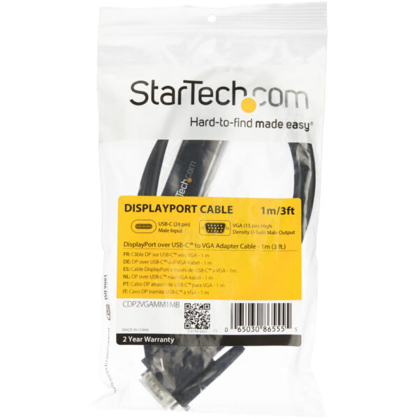 StarTech.com 1m USB C naar VGA Kabel, 1920x1200/1080p USB Type C naar VGA Video Active Adapter Kabel, Thunderbolt 3 Compatibel, - Afbeelding 2