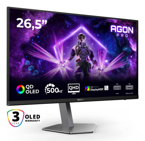 AOC AGON PRO AG276QKD2 computer monitor 67,3 cm (26.5") 2560 x 1440 Pixels Quad HD QD-OLED Zwart, Grijs - Afbeelding 2