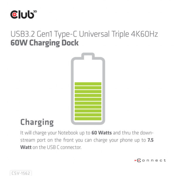 CLUB3D Type-C Universeel (2x 4K60Hz +1x 4K30Hz), oplaad Docking Station 60W DisplayLink® gecertificeerd en DP alt modus - kensin - Afbeelding 14