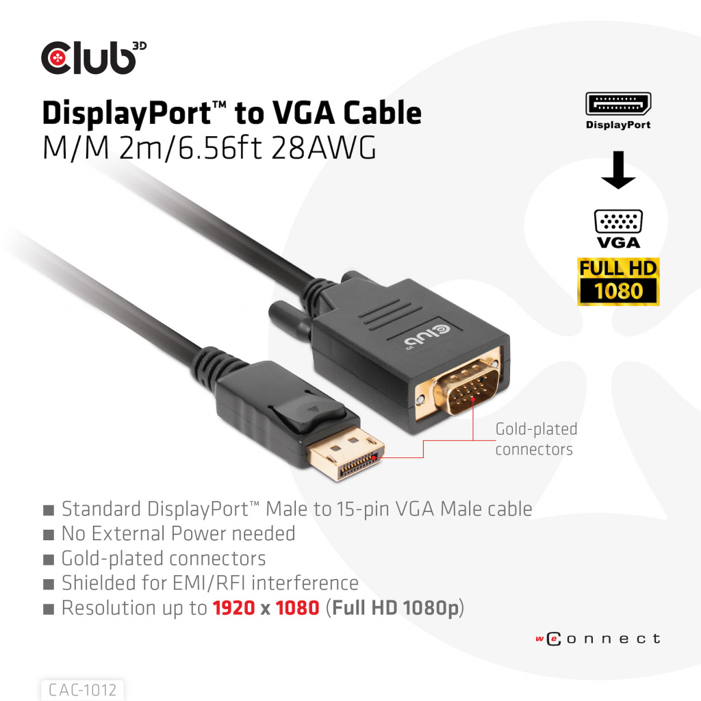 CLUB3D DisplayPort to VGA Cable M/M - Afbeelding 3