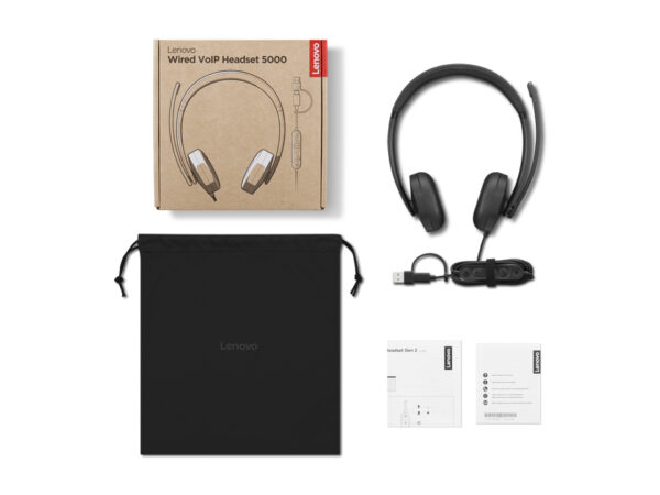 Lenovo VoIP Headset 5000 Bedraad Hoofdband Kantoor/callcenter USB Type-C Zwart - Afbeelding 9