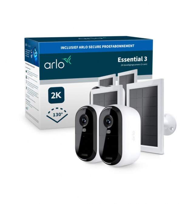 Arlo Essential 3 2K-beveiligingscamera, 2-cam met Zonnepaneel Oplader - Afbeelding 2