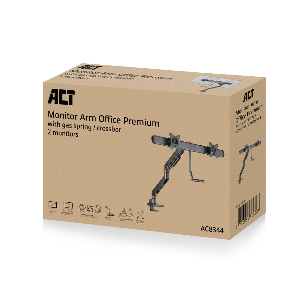 ACT Monitorarm 32" office premium, gasveer, crossbar, 2 schermen - Afbeelding 4