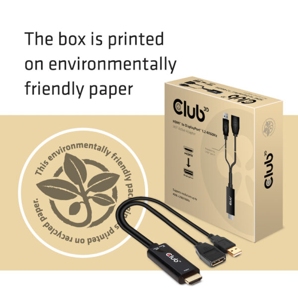 CLUB3D HDMI 2.0 TO DISPLAYPORT 1.2 4K60HZ HDR M/F ACTIVE ADAPTER Zwart - Afbeelding 2