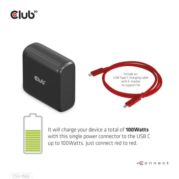 CLUB3D USB Gen1 Type-C Triple Display DP1.4 Alt mode Smart PD3.0 Charging Dock with 100 Watt Power Supply - Afbeelding 5