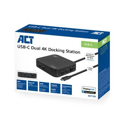 ACT USB-C Docking Station 4K, voor 2 HDMI monitoren, DisplayLink, compact model - Afbeelding 2