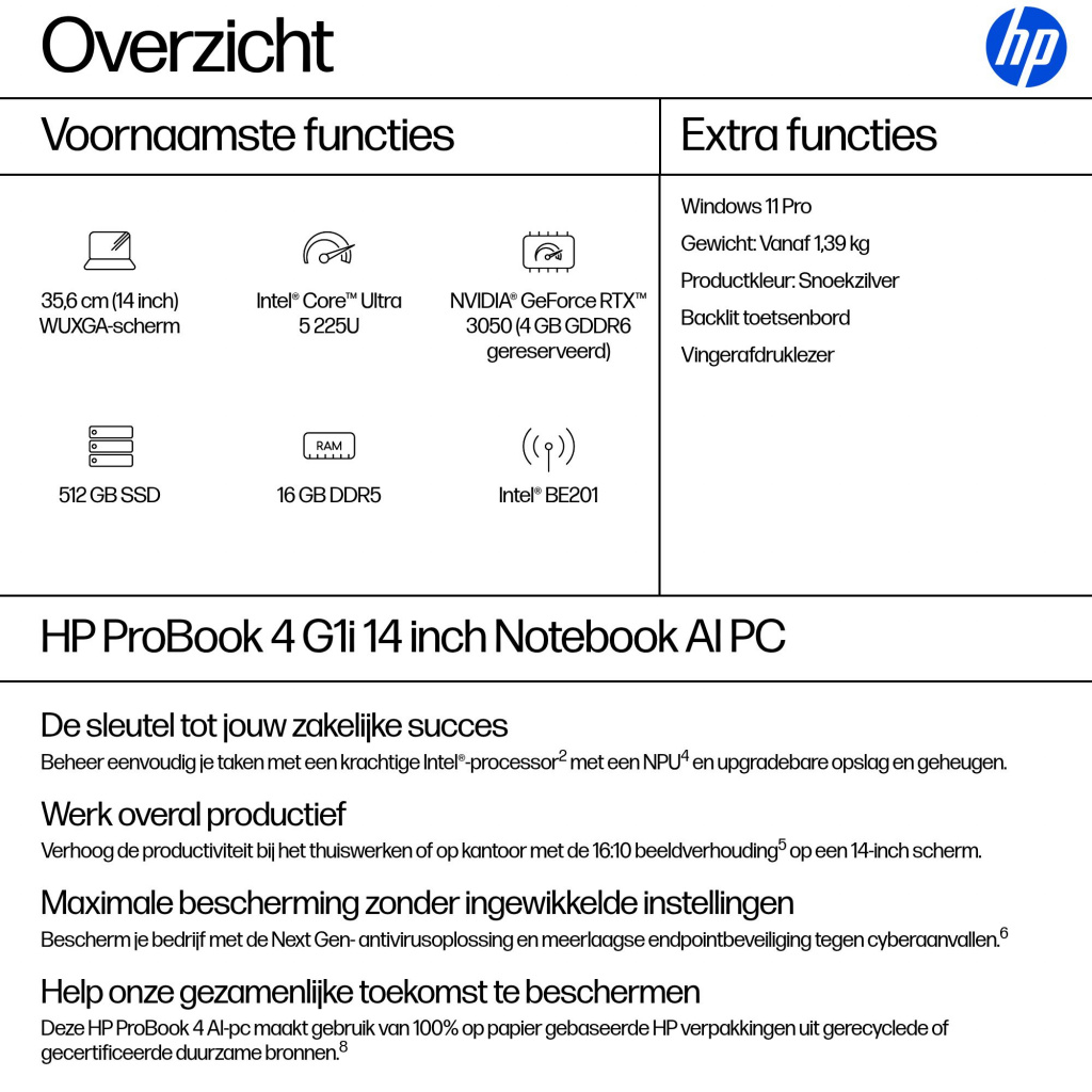 HP ProBook 4 P4G1i14 U5 225U 14 16GB/512 PC NL Intel Core Ultra 5 Laptop 35,6 cm (14") WUXGA DDR5-SDRAM 512 GB SSD Wi-Fi 7 (802. - Afbeelding 15