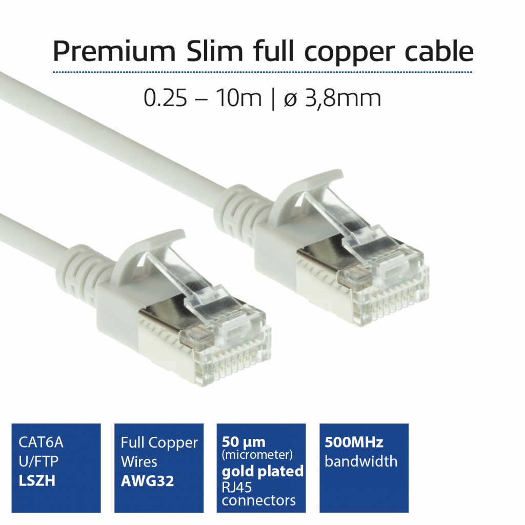 ACT Grijze 2 meter LSZH U/FTP CAT6A datacenter slimline patchkabel snagless met RJ45 connectoren - Afbeelding 2