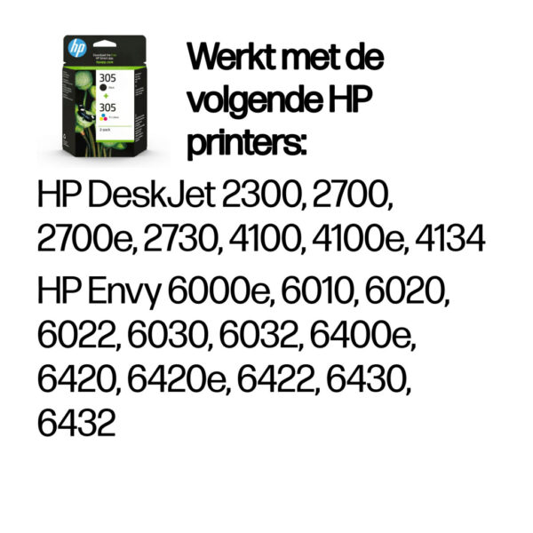 HP 305 originele drie-kleuren / zwarte inktcartridge, 2-pack - Afbeelding 2