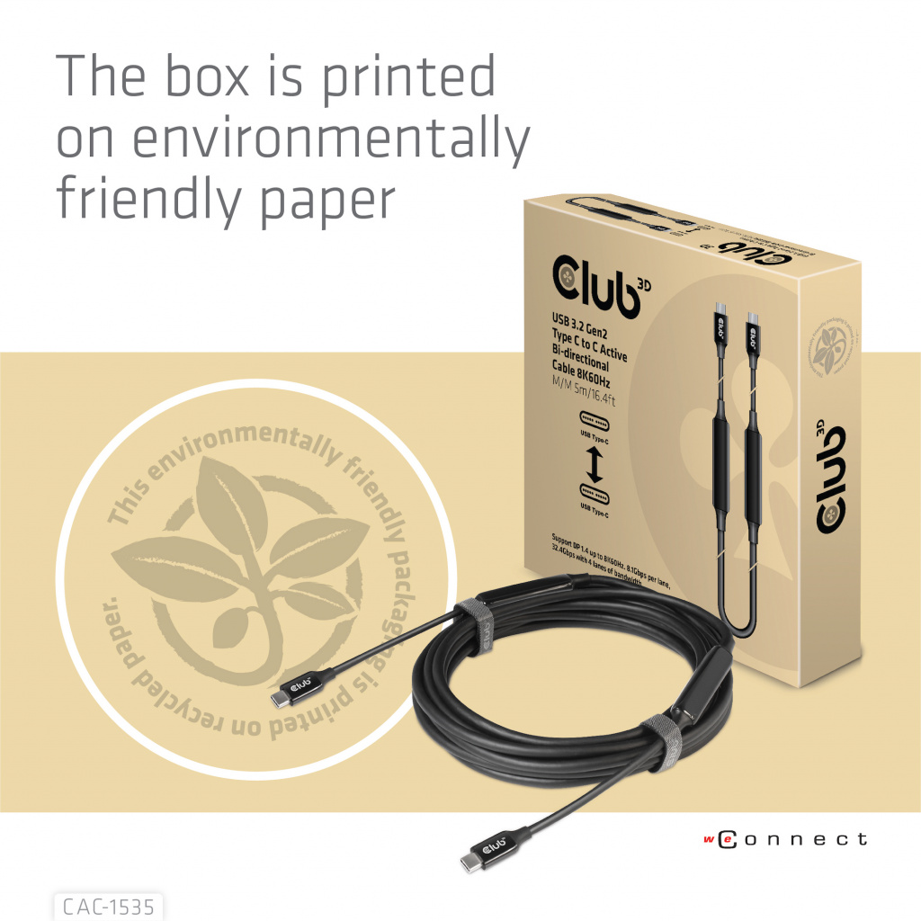 CLUB3D USB 3.2 Gen2 Type C naar C Actieve Bi-directionele Kabel 8K60Hz (alt modus) M/M 5m/16.4ft - Afbeelding 10
