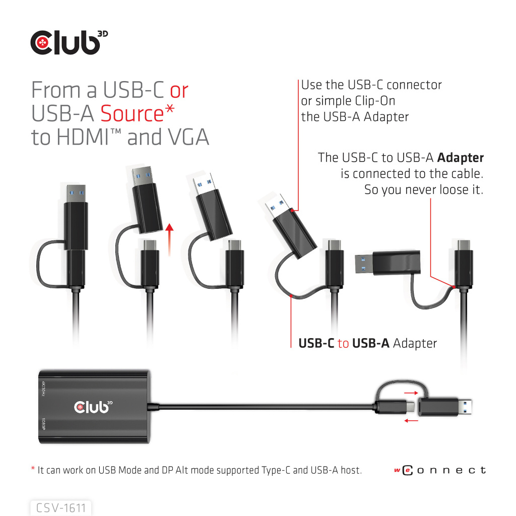 CLUB3D USB Gen1 Type-C/-A to Dual HDMI (4K/30Hz) / VGA (1080/60Hz) - Afbeelding 10