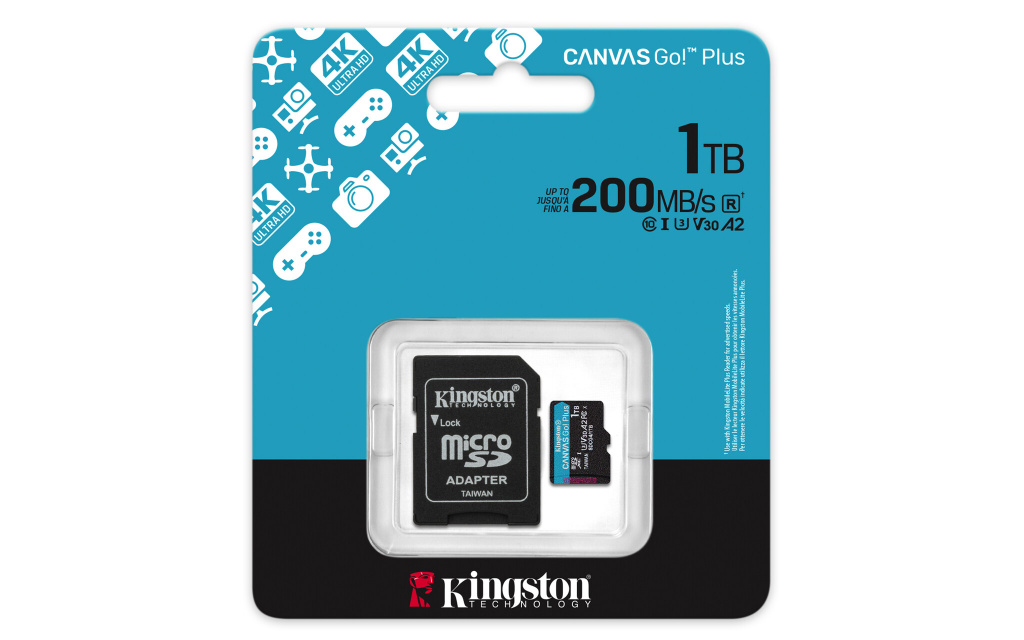 Kingston Technology 1TB microSDXC Canvas Go! Plus Gen4 200MB/s A2 U3 V30 kaart + adapter - Afbeelding 5