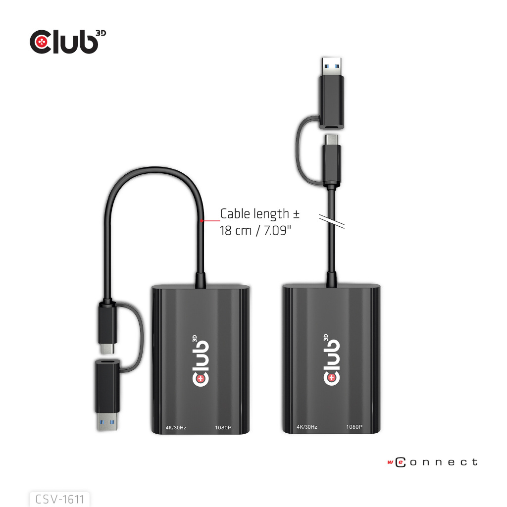 CLUB3D USB Gen1 Type-C/-A to Dual HDMI (4K/30Hz) / VGA (1080/60Hz) - Afbeelding 2