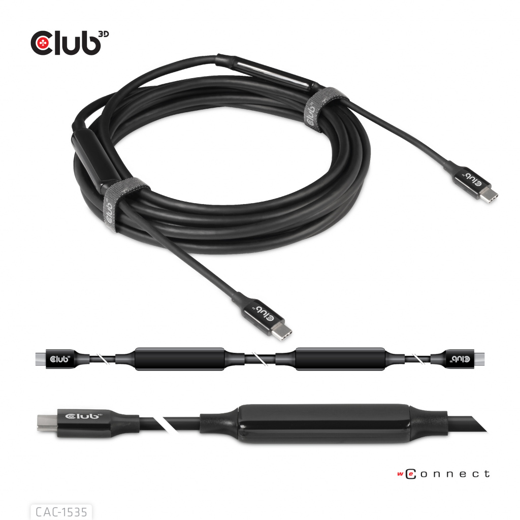 CLUB3D USB 3.2 Gen2 Type C naar C Actieve Bi-directionele Kabel 8K60Hz (alt modus) M/M 5m/16.4ft - Afbeelding 2