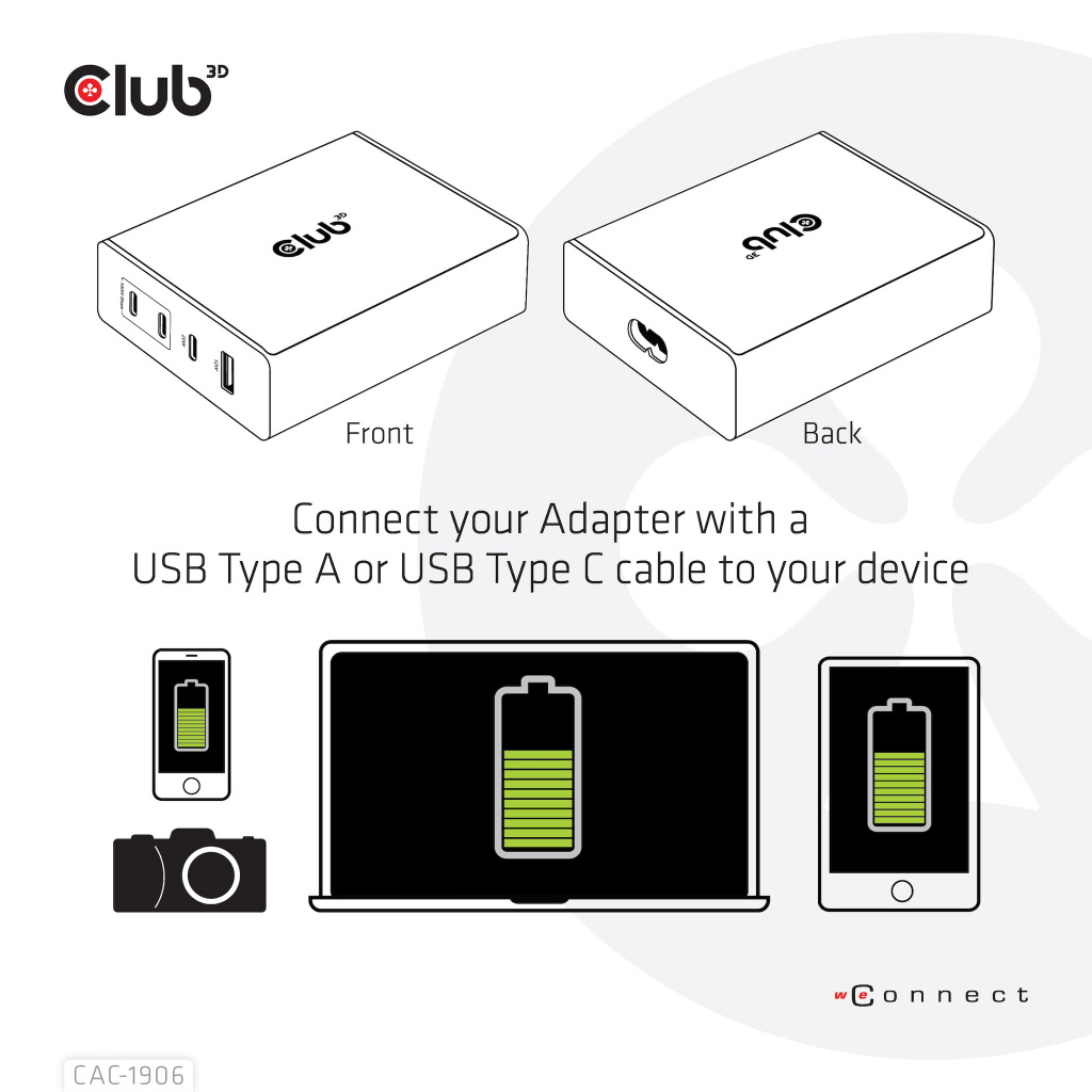 CLUB3D Travel Charger 132W GAN technology, Four port USB Type-A and -C, Power Delivery(PD) 3.0 Support - Afbeelding 11