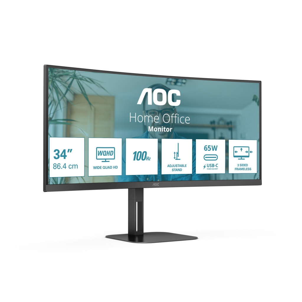 AOC V5 CU34V5C/BK LED display 86,4 cm (34") 3440 x 1440 Pixels Wide Quad HD Zwart - Afbeelding 3