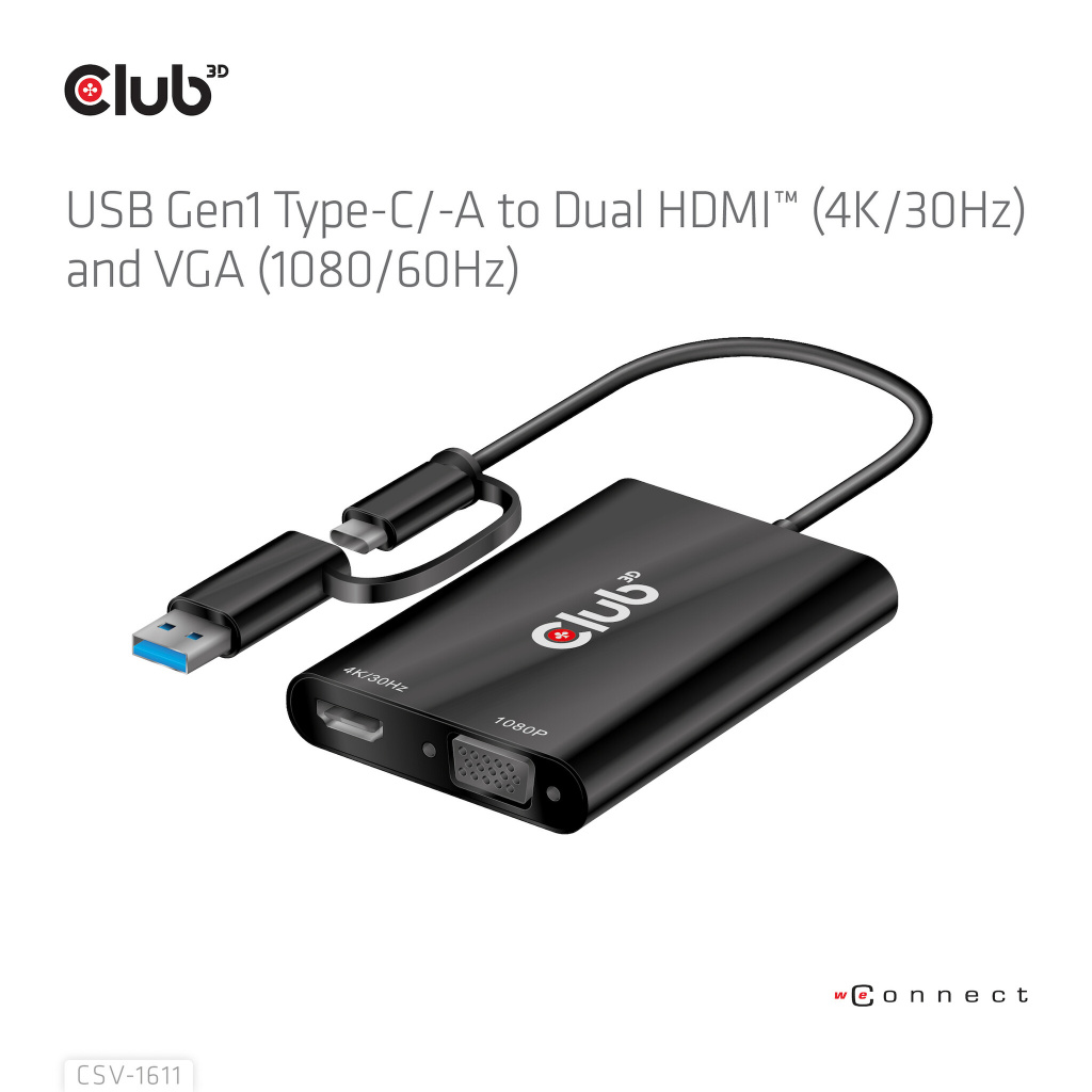 CLUB3D USB Gen1 Type-C/-A to Dual HDMI (4K/30Hz) / VGA (1080/60Hz) - Afbeelding 14
