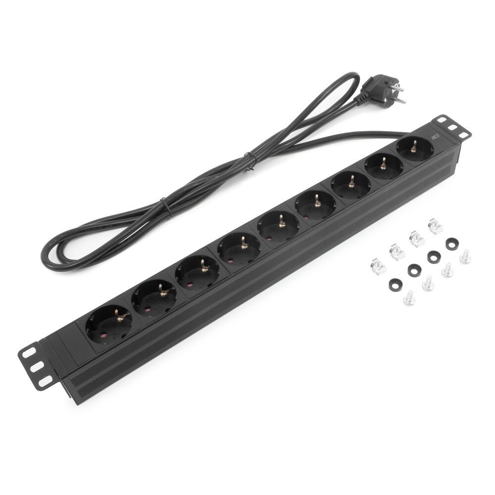 ACT Stekkerdoos PDU 19" CEE7/7 9-voudig type F, 3m H05VV-F 3G1.5 - Afbeelding 2