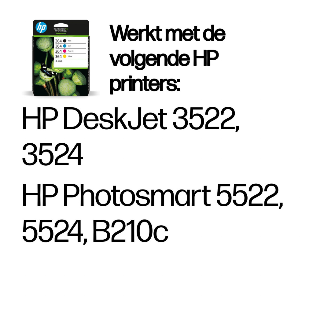 HP 364 originele zwart/cyaan/magenta/gele inktcartridges, 4-pack - Afbeelding 2