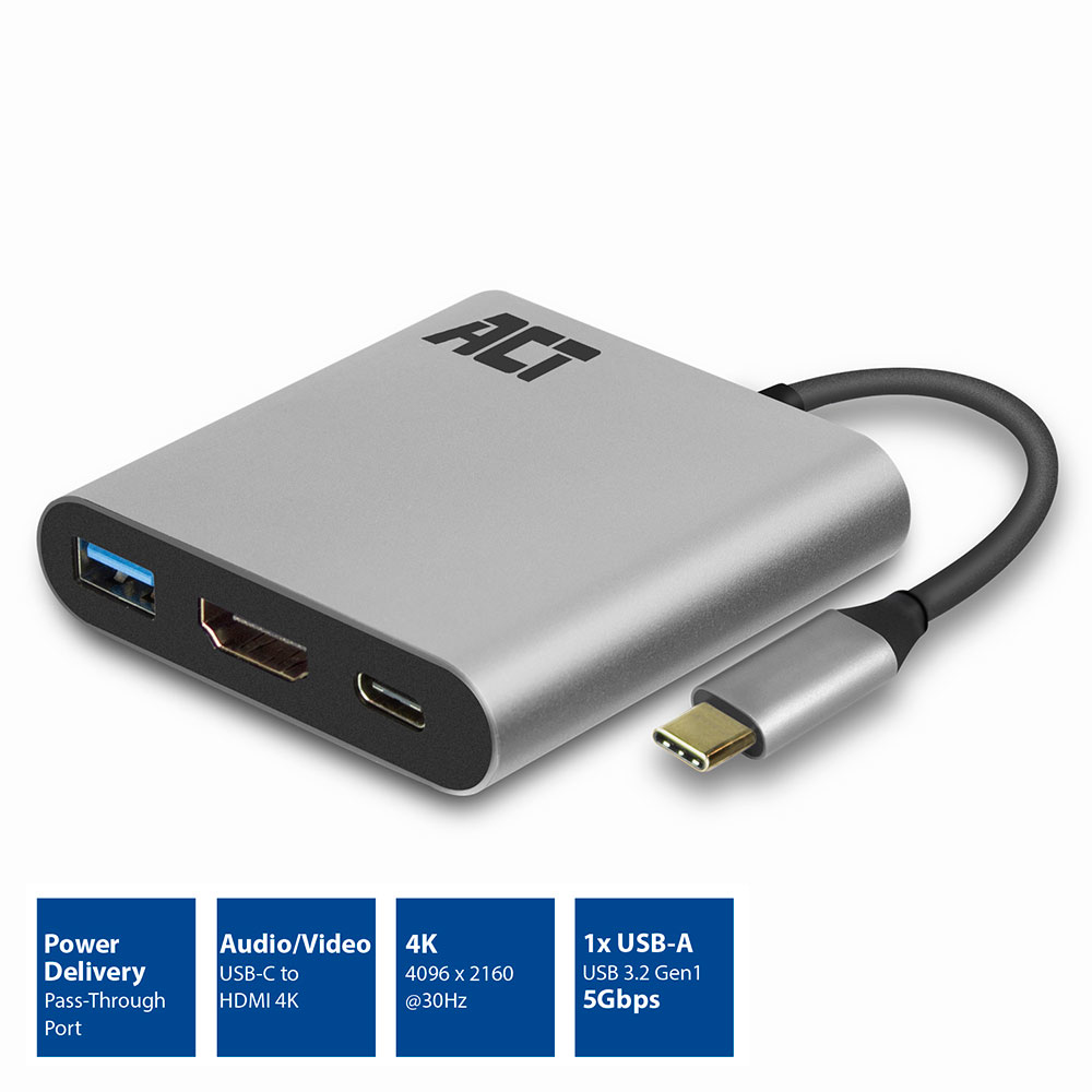 ACT USB-C multiport adapter voor 1 HDMI monitor, 1x USB-A, PD pass-through - Afbeelding 2