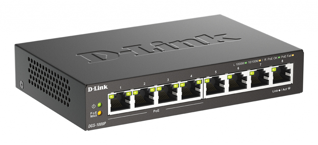 D-Link DGS-1008P/E netwerk-switch Unmanaged L2 Gigabit Ethernet (10/100/1000) Power over Ethernet (PoE) Desktop Zwart - Afbeelding 2