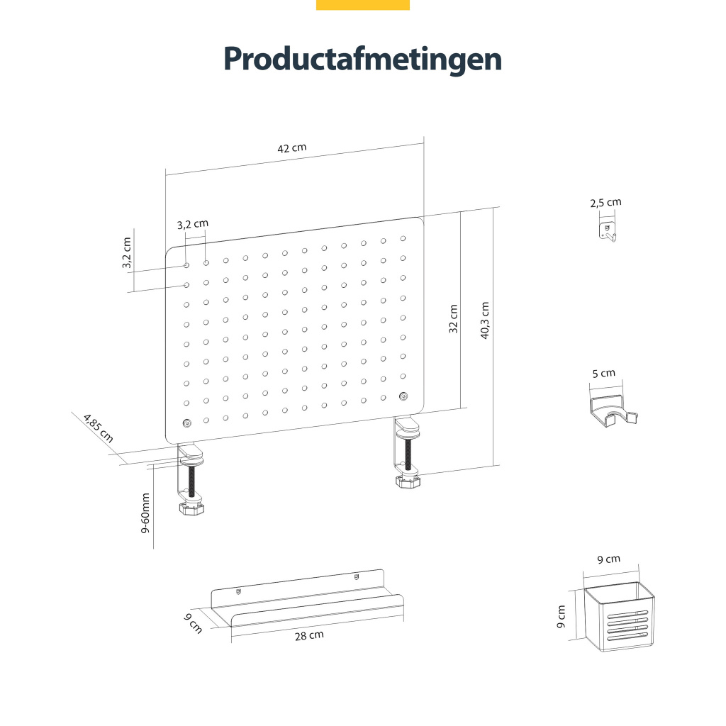 StarTech.com Stalen Gereedschapsbord met Accessoires, 42 x 32cm, Werkplaatsinrichting met Klembevestiging, Bureau Opbergsysteem, - Afbeelding 15