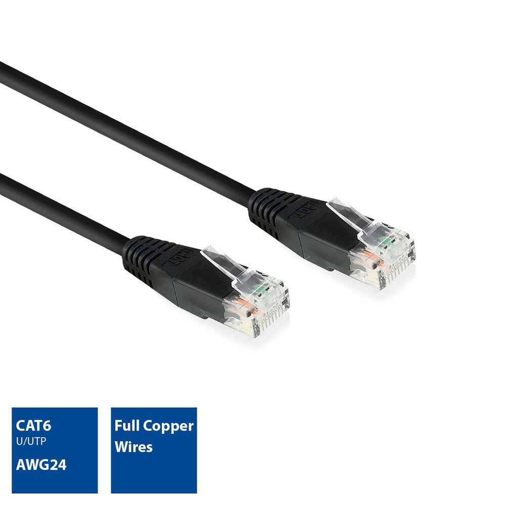 ACT Zwart 10,0 meter U/UTP CAT6 patchkabel met RJ45 connectoren - Afbeelding 3