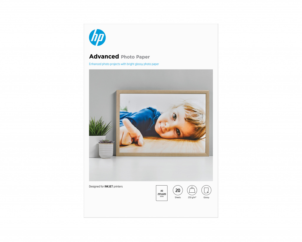 HP Advanced fotopapier, glanzend, 250 g/m2, A3 (297 x 420 mm), 20 vellen