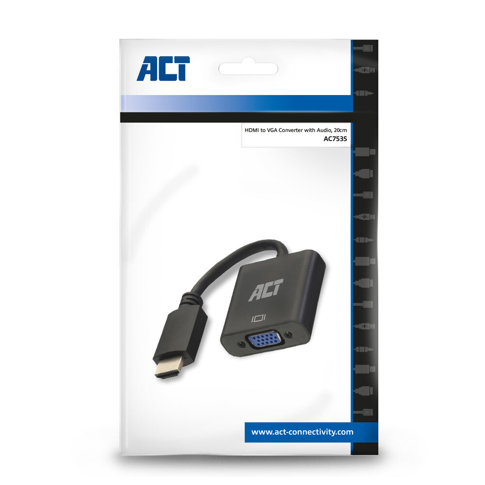 ACT 0,15 meter HDMI-A male naar VGA female adapter, met audio - Afbeelding 4