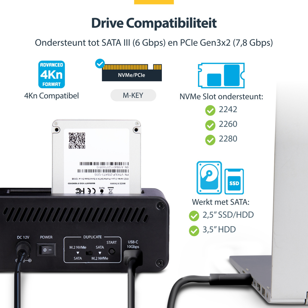 StarTech.com M.2 NVMe naar 2.5"/3.5" SATA Drive Duplicator, Dual Bay Standalone SSD Cloner/Copier en Drive Dock, Bidirectionele - Afbeelding 15