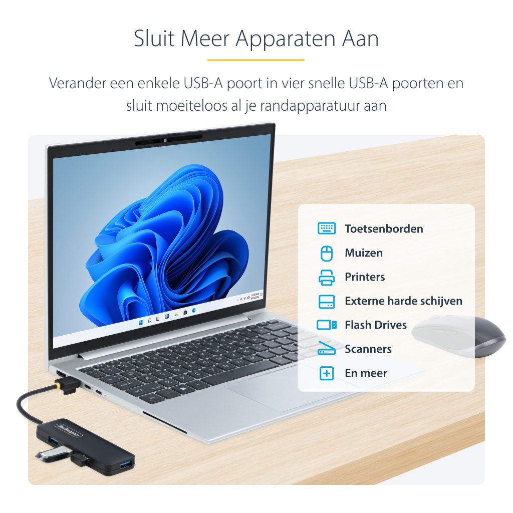 StarTech.com 4-Port USB-A Hub, 5Gbps, Bus Powered, Compacte Travel Mini USB Hub, Multi-Port USB 3.0 Splitter, Draagbare USB Hub, - Afbeelding 12