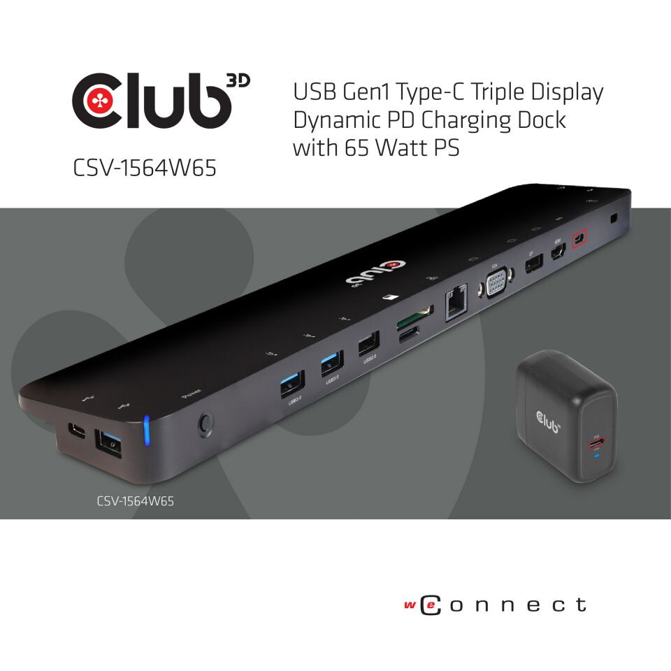 CLUB3D UNIVERSEEL USB Gen1 Type-C Triple Display Dockstation met 65 Watt voor het opladen van een lichte laptop * 1x VGA, 1x HDM - Afbeelding 6