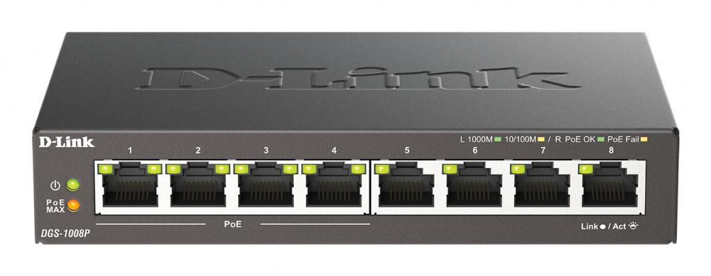 D-Link DGS-1008P/E netwerk-switch Unmanaged L2 Gigabit Ethernet (10/100/1000) Power over Ethernet (PoE) Desktop Zwart