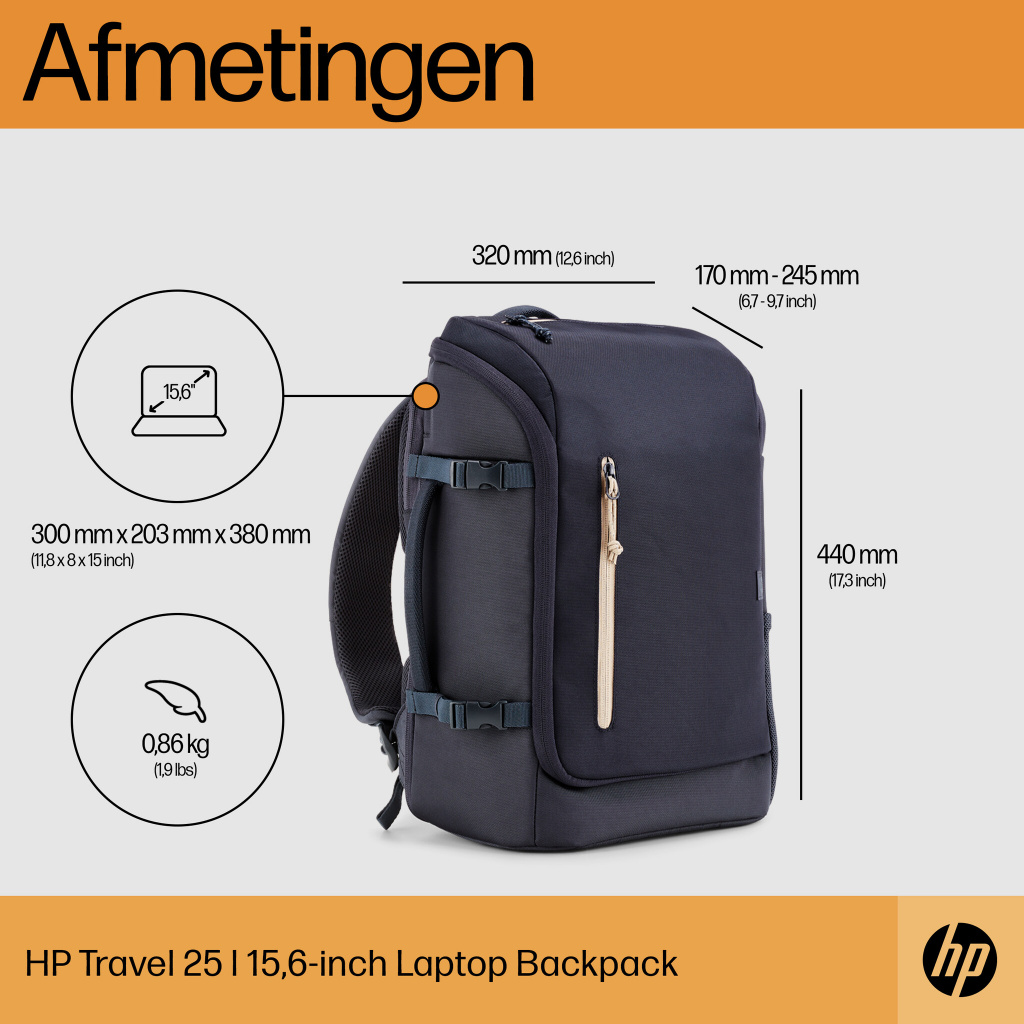 HP Travel 15,6 Iron Grey laptopbackpack, 25 liter - Afbeelding 11