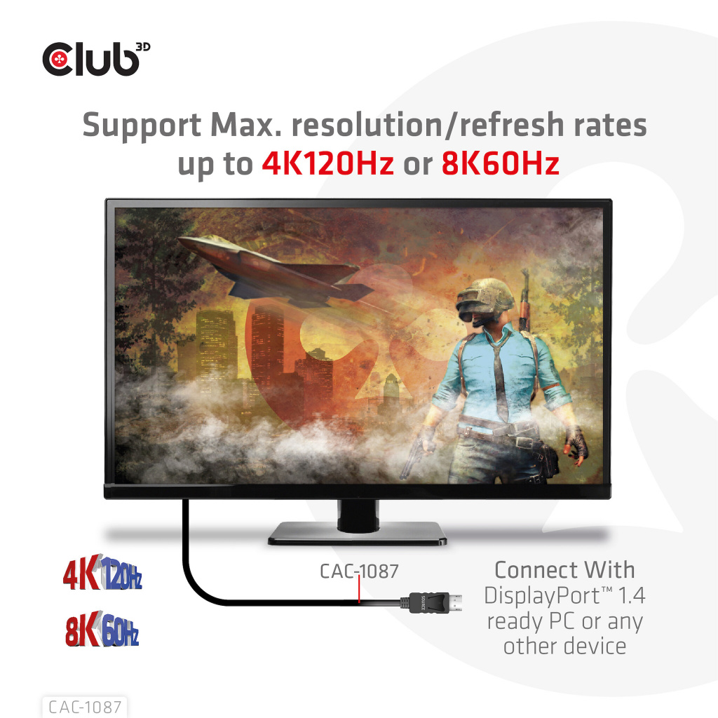 CLUB3D DisplayPort 1.4 to HDMI 4K120Hz or 8K60Hz HDR10 Cable M/M 3m/9.84ft - Afbeelding 7