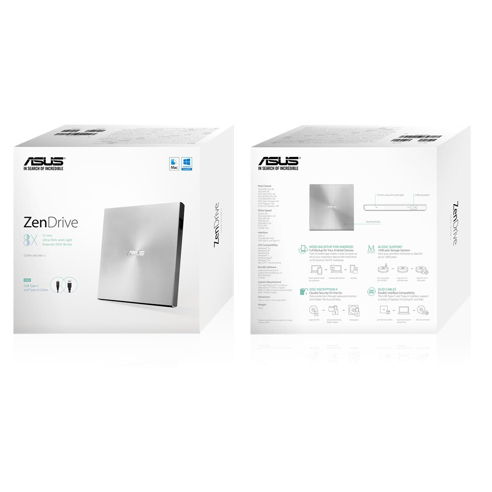 ASUS ZenDrive U9M optisch schijfstation DVD±RW Zilver - Afbeelding 6