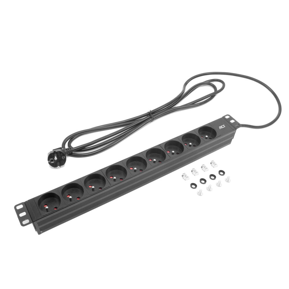 ACT Stekkerdoos PDU 19" CEE7/7 9-voudig type E, 3m H05VV-F 3G1.5 - Afbeelding 2