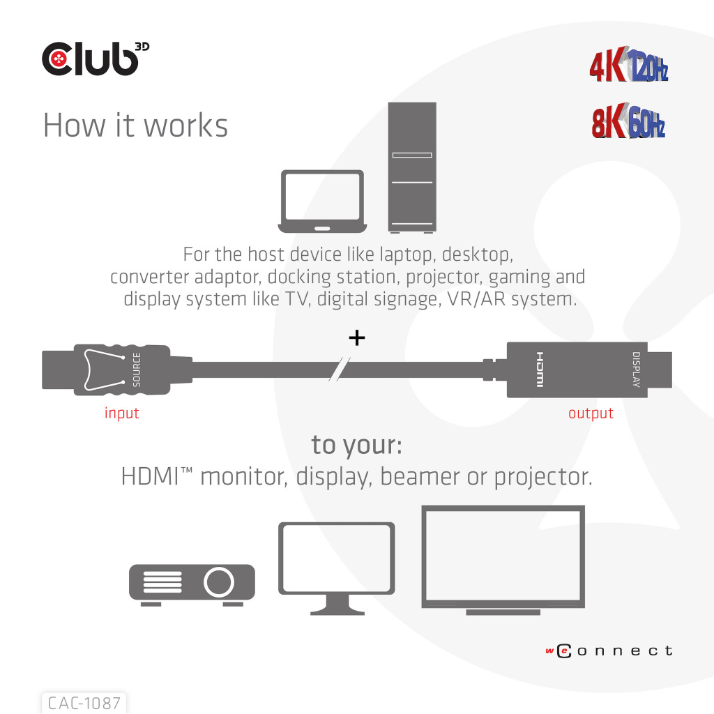 CLUB3D DisplayPort 1.4 to HDMI 4K120Hz or 8K60Hz HDR10 Cable M/M 3m/9.84ft - Afbeelding 5