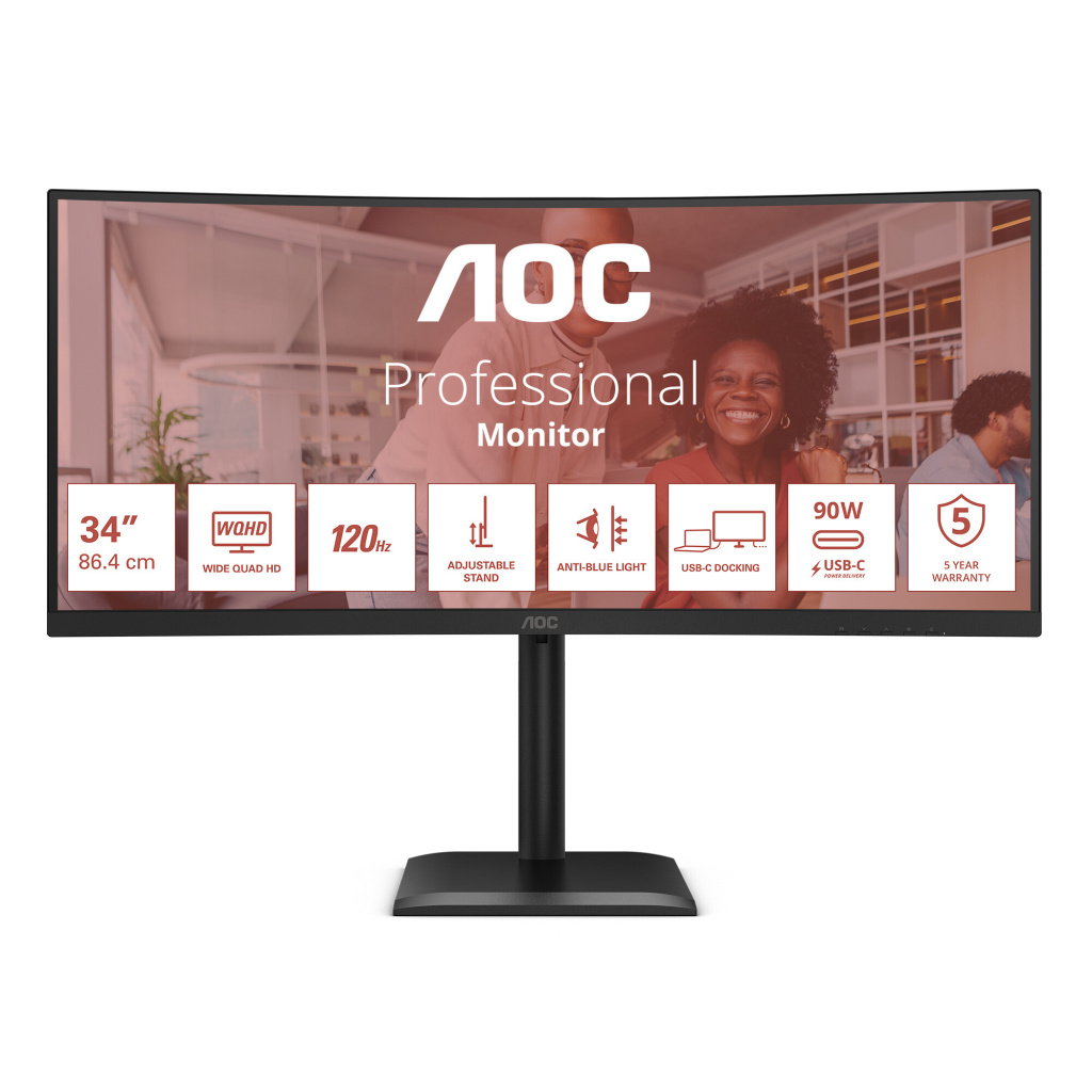 AOC E4 CU34E4CV computer monitor 86,4 cm (34") 3440 x 1440 Pixels UltraWide Quad HD LCD Zwart