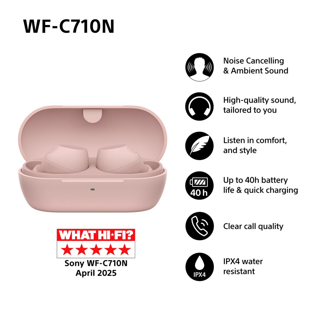 Sony U.K. WFC710NP.CE7 hoofdtelefoon/headset True Wireless Stereo (TWS) In-ear Muziek/Voor elke dag USB Type-C Bluetooth Roze - Afbeelding 4