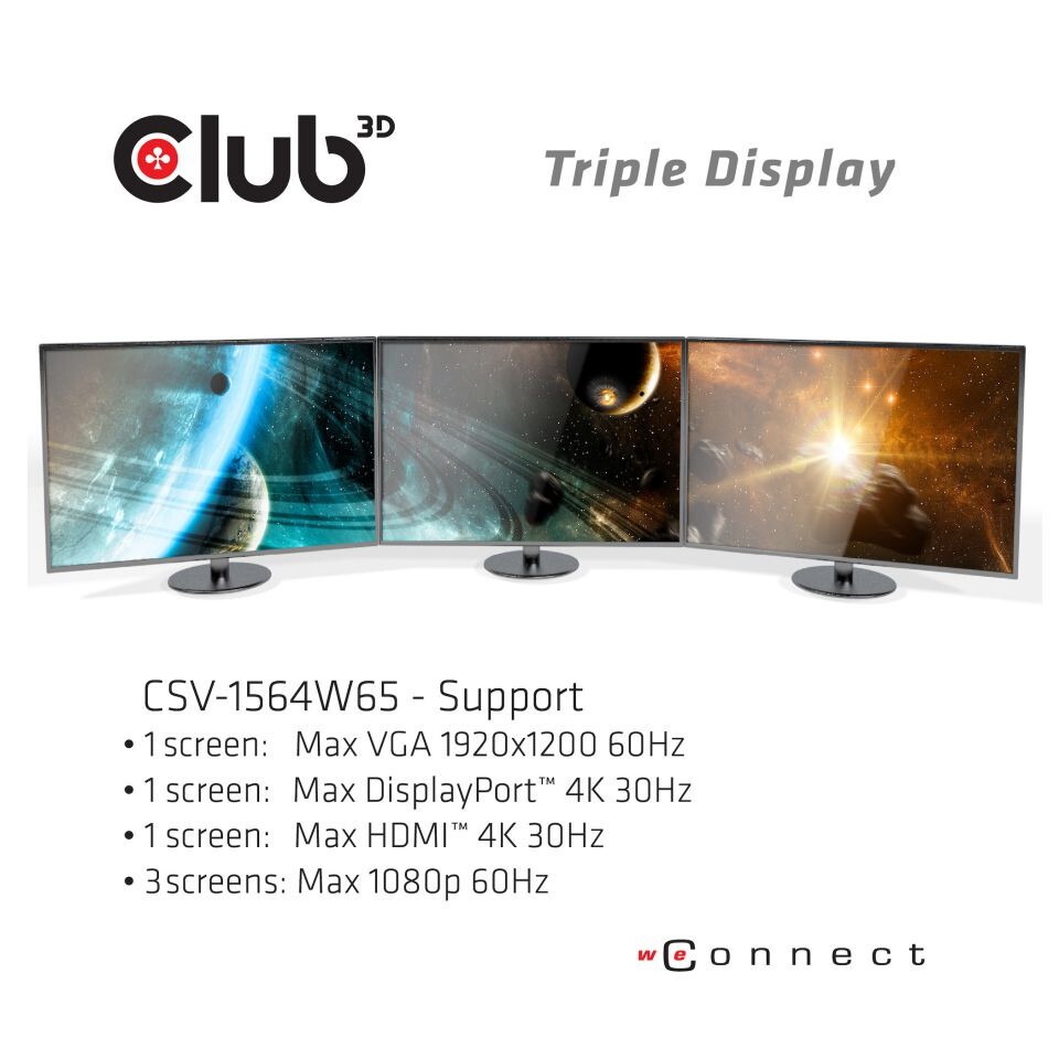 CLUB3D UNIVERSEEL USB Gen1 Type-C Triple Display Dockstation met 65 Watt voor het opladen van een lichte laptop * 1x VGA, 1x HDM - Afbeelding 4